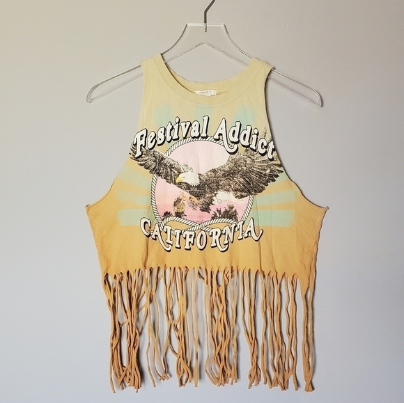 Forever 21 Shirt Womens Small Gold Yellow Boho Fringe Festival - Picture 9 of 9